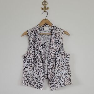 Chico's Linen Blend Leopard Print Open Front Vest Size Medium/8